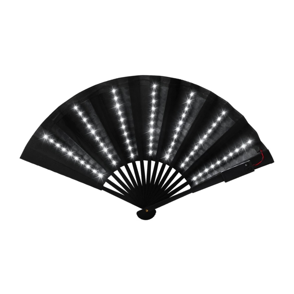 Roowest Rave Light Up Folding Fan LED Large Handheld Glowing Fan Set Black